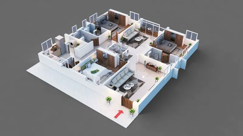 3 BHK 1668 sq ft indicative floor plan at Assetz Hoskote Old Madras Road