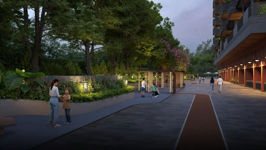 Assetz Hoskote concept jogging track through landscaped gardens