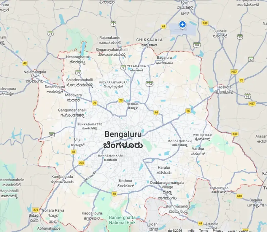 Location map of Assetz Hoskote Codename Sublime off Old Madras Road NH-75 East Bangalore